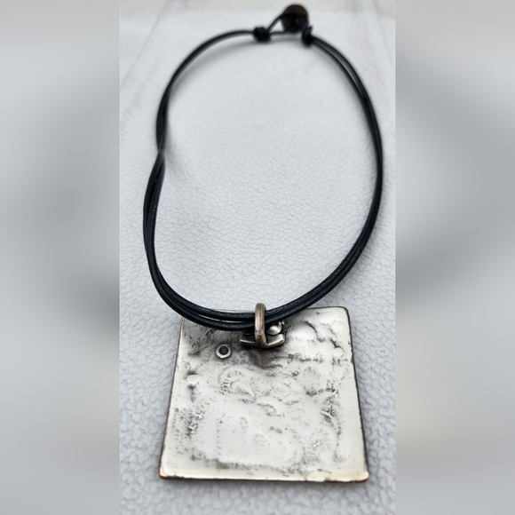 ARTISTIC handmade artisanal metal necklace, leather rope, made in Greece - Picture 5 of 6